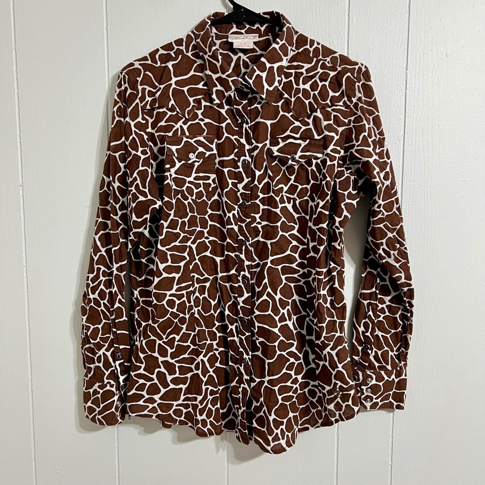 Ariat Giraffe Print Western Cowboy Button Down Long Sleeve Shirt Women's Size‎ L